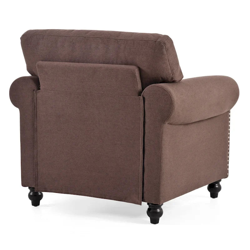 Fauteuil d'appoint moderne marron 37,4 cm, capitonné, avec structure en bois massif et clous décoratifs, pour salon