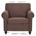 Fauteuil d'appoint moderne marron 37,4 cm, capitonné, avec structure en bois massif et clous décoratifs, pour salon