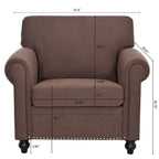 Fauteuil d'appoint moderne marron 37,4 cm, capitonné, avec structure en bois massif et clous décoratifs, pour salon