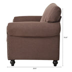 Fauteuil d'appoint moderne marron 37,4 cm, capitonné, avec structure en bois massif et clous décoratifs, pour salon