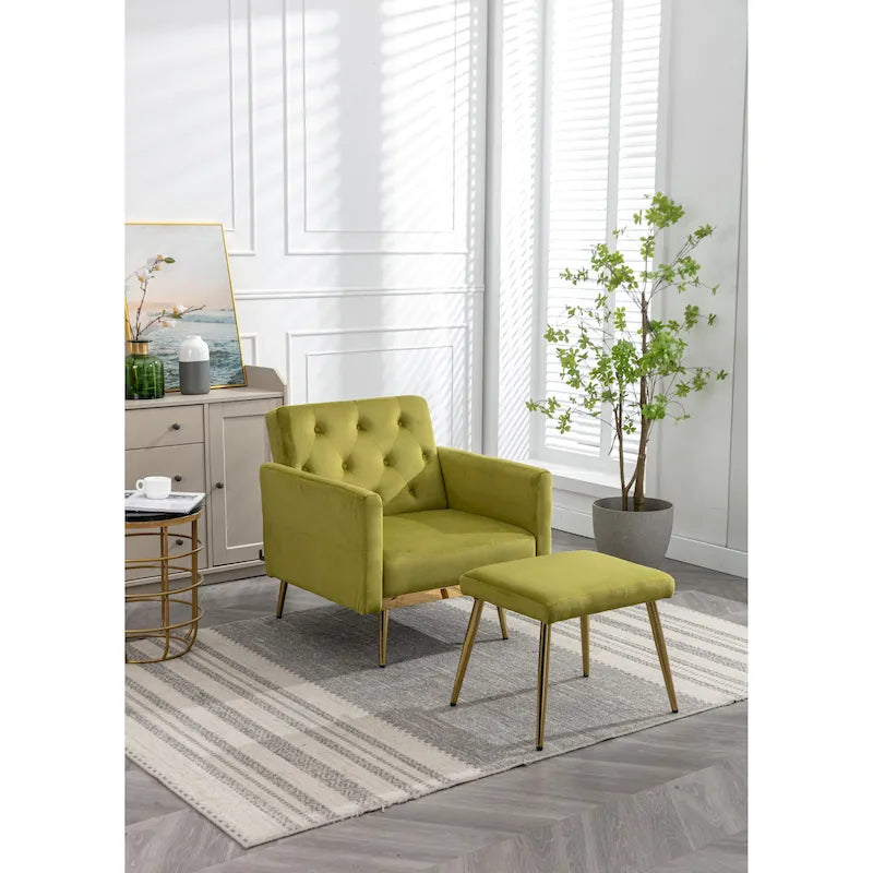Fauteuil d'appoint capitonné vert olive 32,28 avec repose-pieds