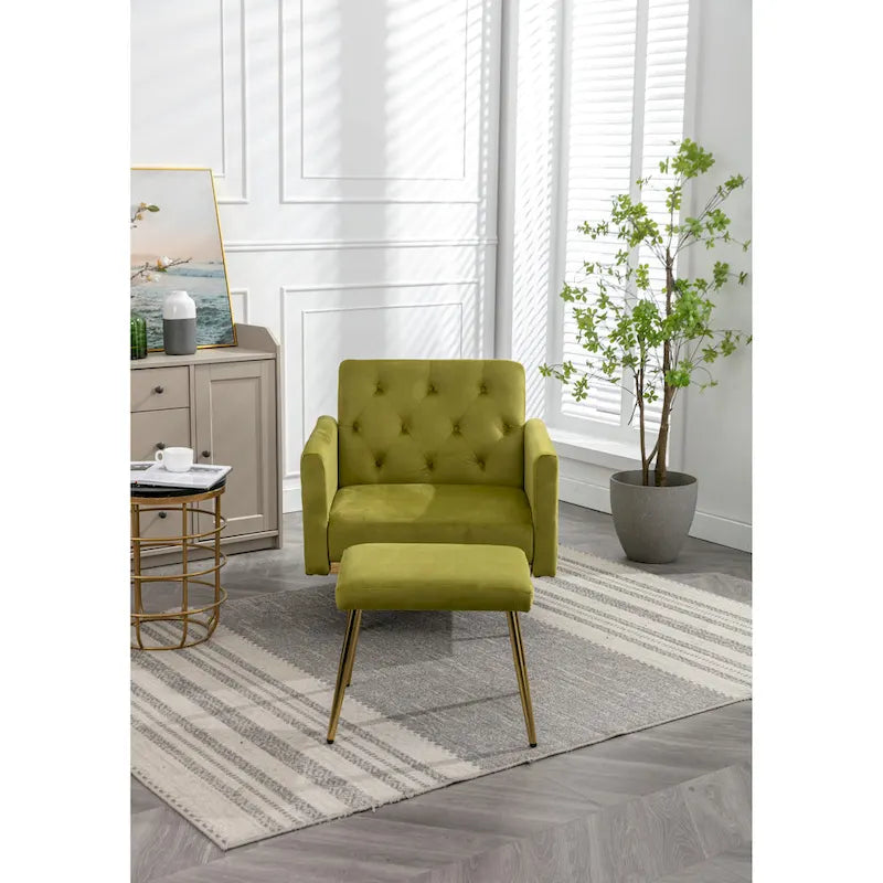 Fauteuil d'appoint capitonné vert olive 32,28 avec repose-pieds
