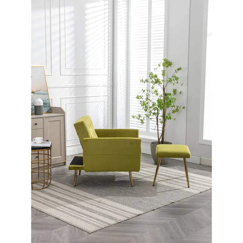 Fauteuil d'appoint capitonné vert olive 32,28 avec repose-pieds
