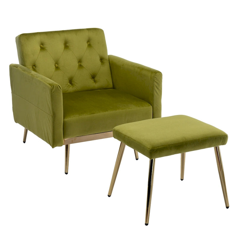 Fauteuil d'appoint capitonné vert olive 32,28 avec repose-pieds