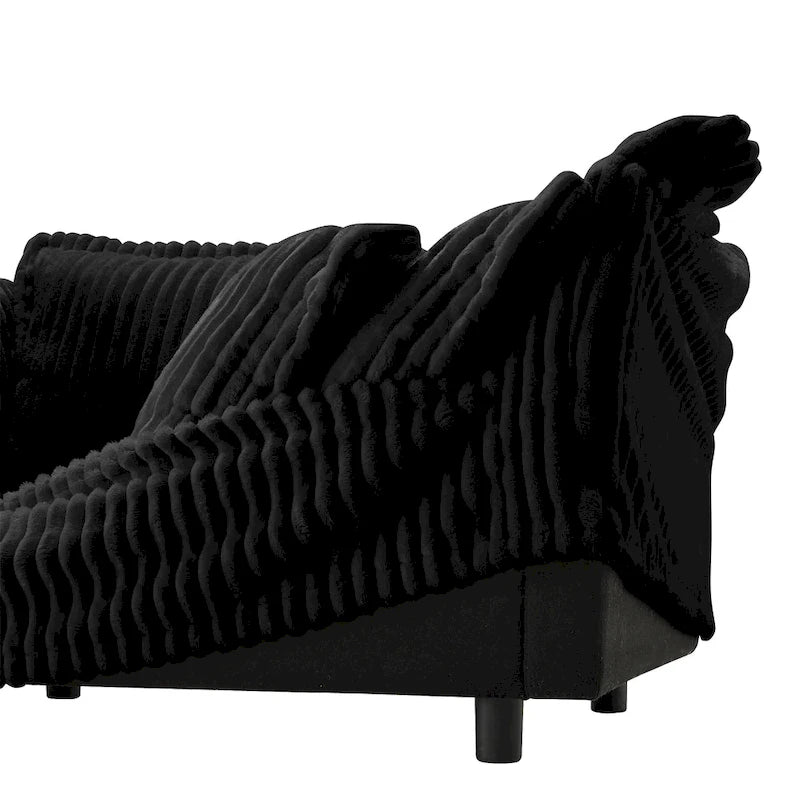 Canapé d'angle en L recouvert de velours côtelé, avec assises profondes, canapé 4 places avec accoudoirs souples et 2 grands coussins