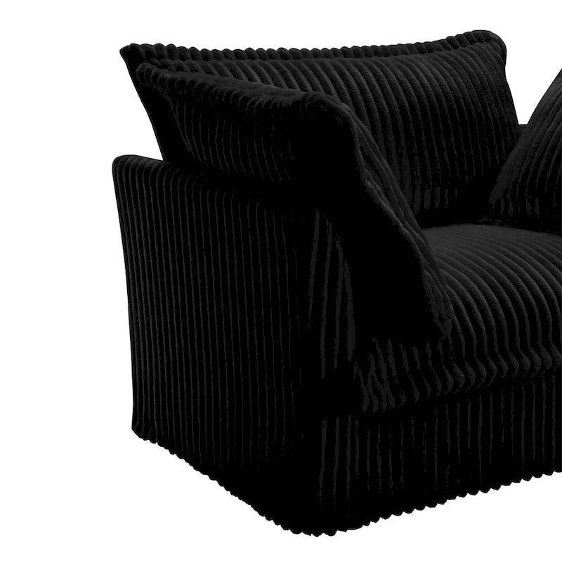 Canapé d'angle en L recouvert de velours côtelé, avec assises profondes, canapé 4 places avec accoudoirs souples et 2 grands coussins