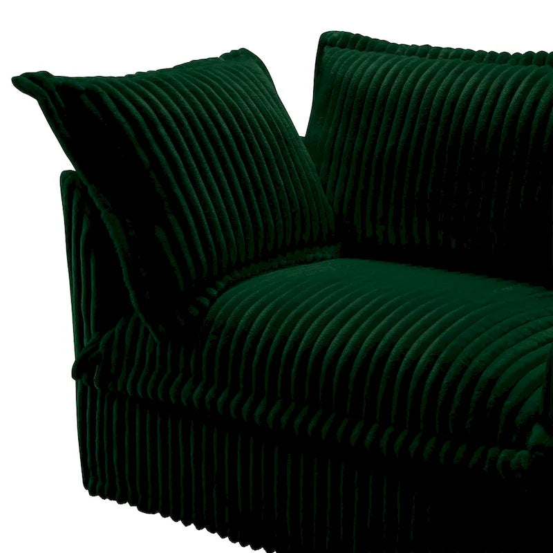 Canapé d'angle en L recouvert de velours côtelé, avec assises profondes, canapé 4 places avec accoudoirs souples et 2 grands coussins