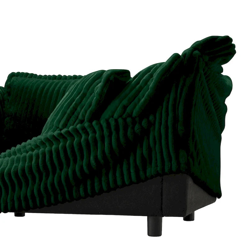Canapé d'angle en L recouvert de velours côtelé, avec assises profondes, canapé 4 places avec accoudoirs souples et 2 grands coussins