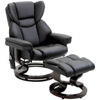 Fauteuil inclinable manuel pivotant à 360° en similicuir noir avec repose-pieds, 10 points de massage par vibration et poche latérale.