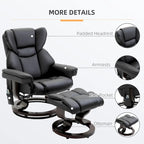 Fauteuil inclinable manuel pivotant à 360° en similicuir noir avec repose-pieds, 10 points de massage par vibration et poche latérale.