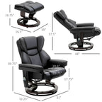 Fauteuil inclinable manuel pivotant à 360° en similicuir noir avec repose-pieds, 10 points de massage par vibration et poche latérale.