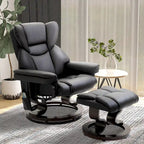 Fauteuil inclinable manuel pivotant à 360° en similicuir noir avec repose-pieds, 10 points de massage par vibration et poche latérale.
