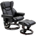 Fauteuil inclinable manuel pivotant à 360° en similicuir noir avec repose-pieds, 10 points de massage par vibration et poche latérale.