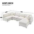 Canapé d'angle convertible en forme de U Beige Chenille Cloud, 6 pièces