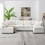 Canapé d'angle convertible en forme de U Beige Chenille Cloud, 6 pièces