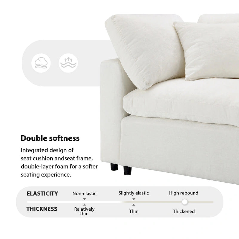 Canapé d'angle convertible en forme de U Beige Chenille Cloud, 6 pièces