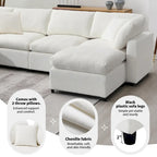 Canapé d'angle convertible en forme de U Beige Chenille Cloud, 6 pièces