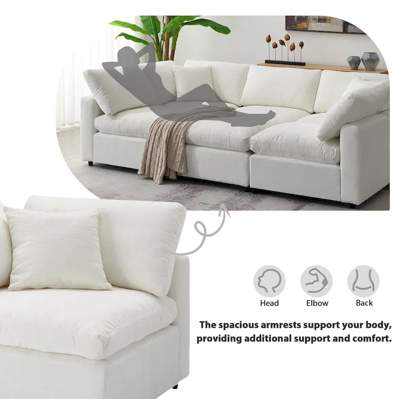 Canapé d'angle convertible en forme de U Beige Chenille Cloud, 6 pièces