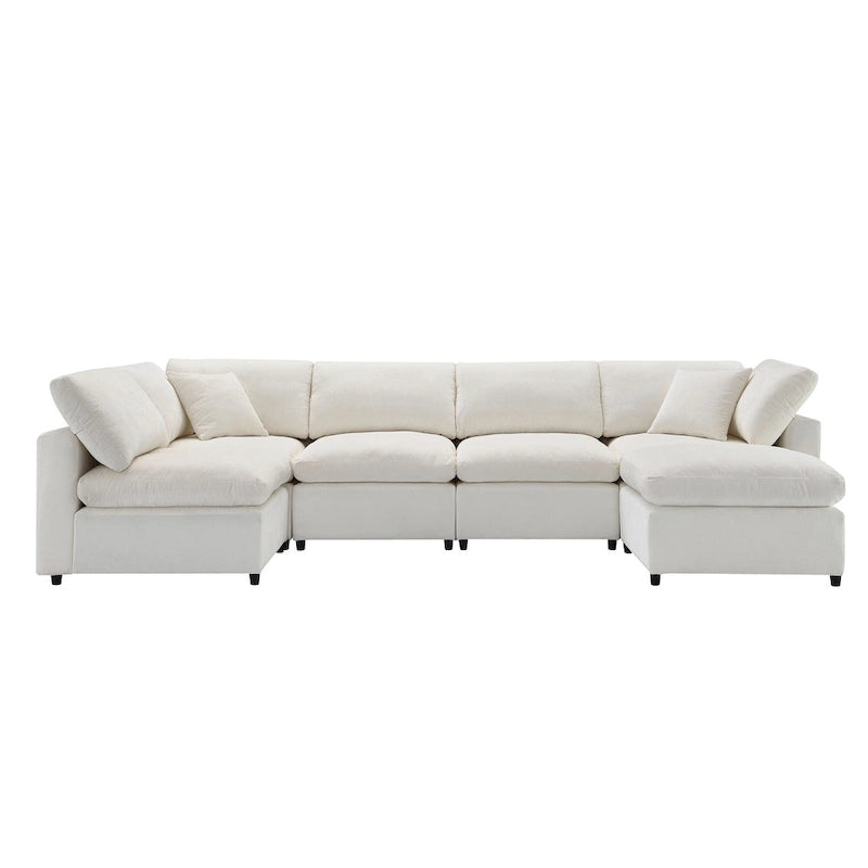 Canapé d'angle convertible en forme de U Beige Chenille Cloud, 6 pièces