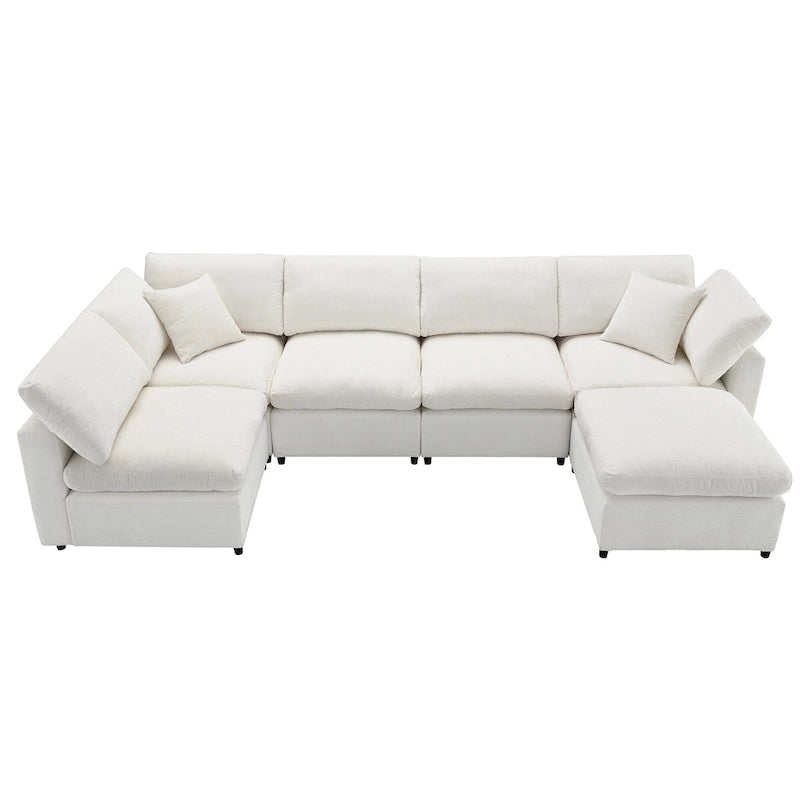 Canapé d'angle convertible en forme de U Beige Chenille Cloud, 6 pièces