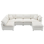 Canapé d'angle convertible en forme de U Beige Chenille Cloud, 6 pièces