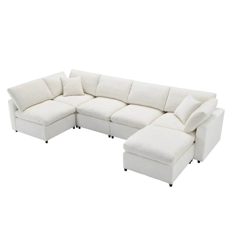 Canapé d'angle convertible en forme de U Beige Chenille Cloud, 6 pièces