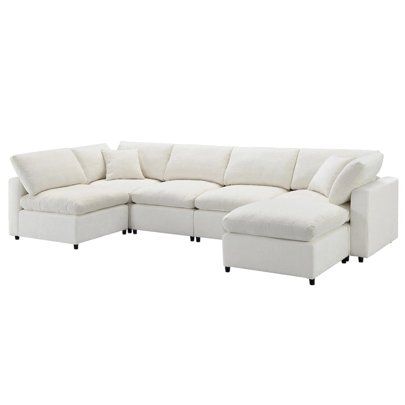 Canapé d'angle convertible en forme de U Beige Chenille Cloud, 6 pièces