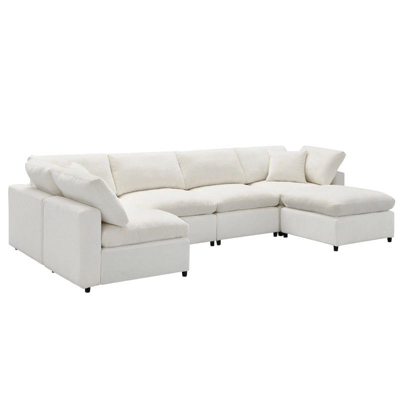 Canapé d'angle convertible en forme de U Beige Chenille Cloud, 6 pièces
