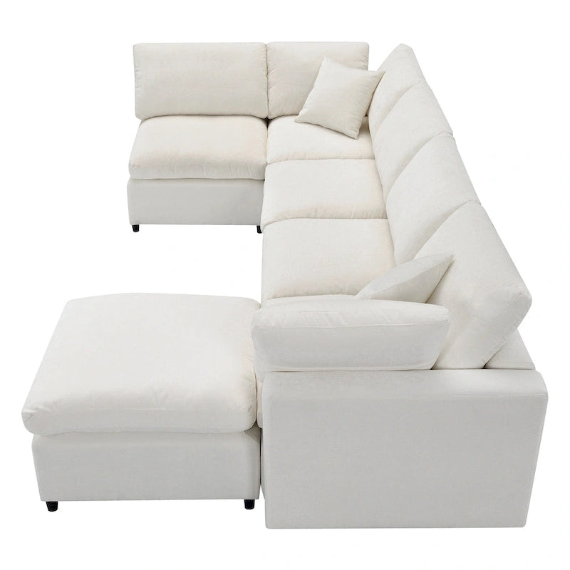 Canapé d'angle convertible en forme de U Beige Chenille Cloud, 6 pièces