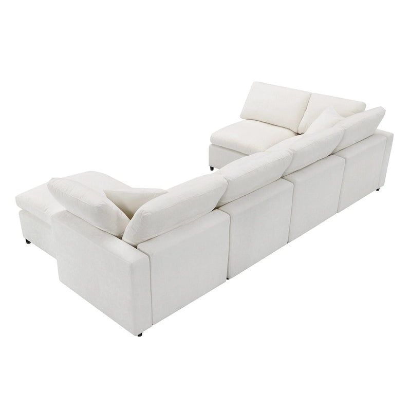 Canapé d'angle convertible en forme de U Beige Chenille Cloud, 6 pièces