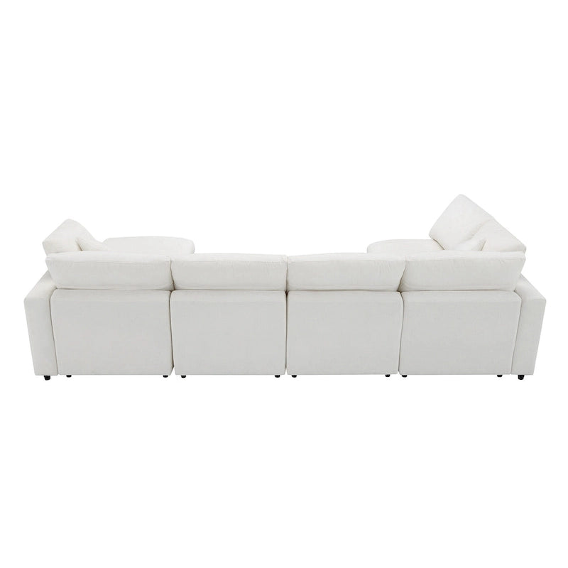Canapé d'angle convertible en forme de U Beige Chenille Cloud, 6 pièces