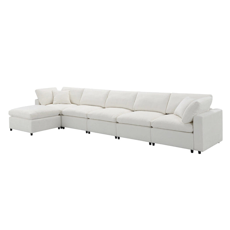 Canapé d'angle convertible en forme de U Beige Chenille Cloud, 6 pièces