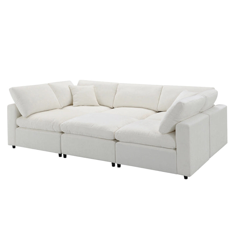 Canapé d'angle convertible en forme de U Beige Chenille Cloud, 6 pièces
