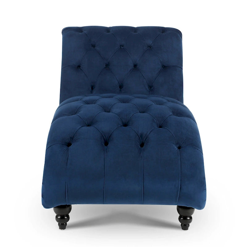 Chaise longue capitonnée bleue à 27,17 boutons avec clous décoratifs