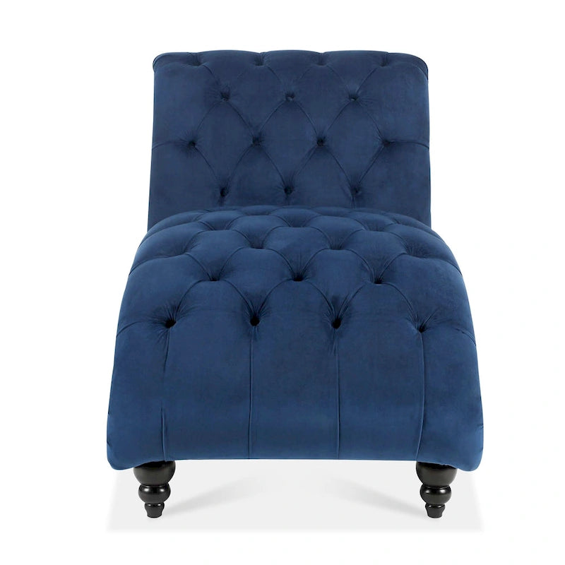Chaise longue capitonnée bleue à 27,17 boutons avec clous décoratifs