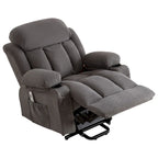 Fauteuil releveur électrique gris avec fonction massage chauffante, chargement USB, télécommande et poches latérales pratiques pour les seniors