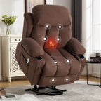 Fauteuil releveur électrique gris avec fonction massage chauffante, chargement USB, télécommande et poches latérales pratiques pour les seniors