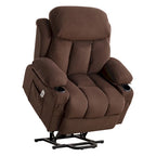 Fauteuil releveur électrique gris avec fonction massage chauffante, chargement USB, télécommande et poches latérales pratiques pour les seniors