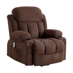 Fauteuil releveur électrique gris avec fonction massage chauffante, chargement USB, télécommande et poches latérales pratiques pour les seniors
