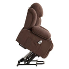 Fauteuil releveur électrique gris avec fonction massage chauffante, chargement USB, télécommande et poches latérales pratiques pour les seniors