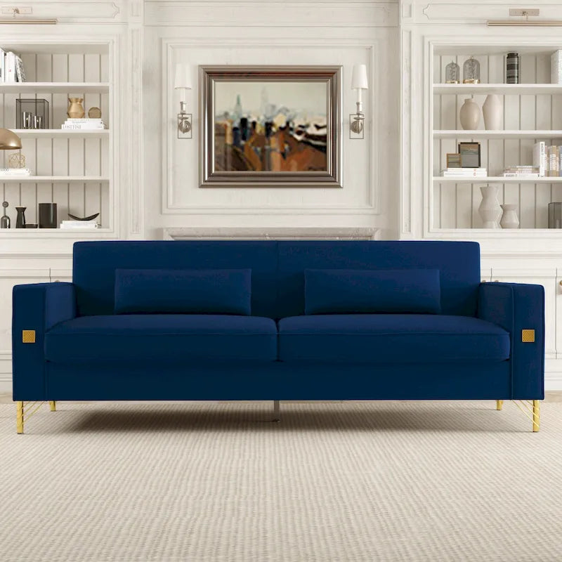 Canapé 3 places moderne en velours 85,63 avec détails dorés et coussins moelleux pour salon