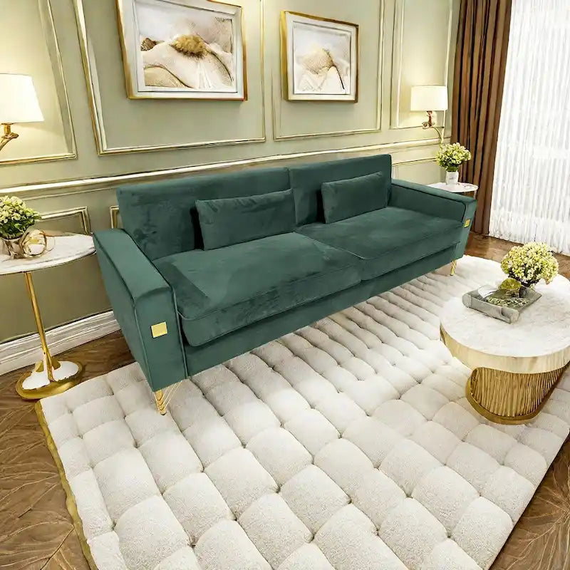Canapé 3 places moderne en velours 85,63 avec détails dorés et coussins moelleux pour salon