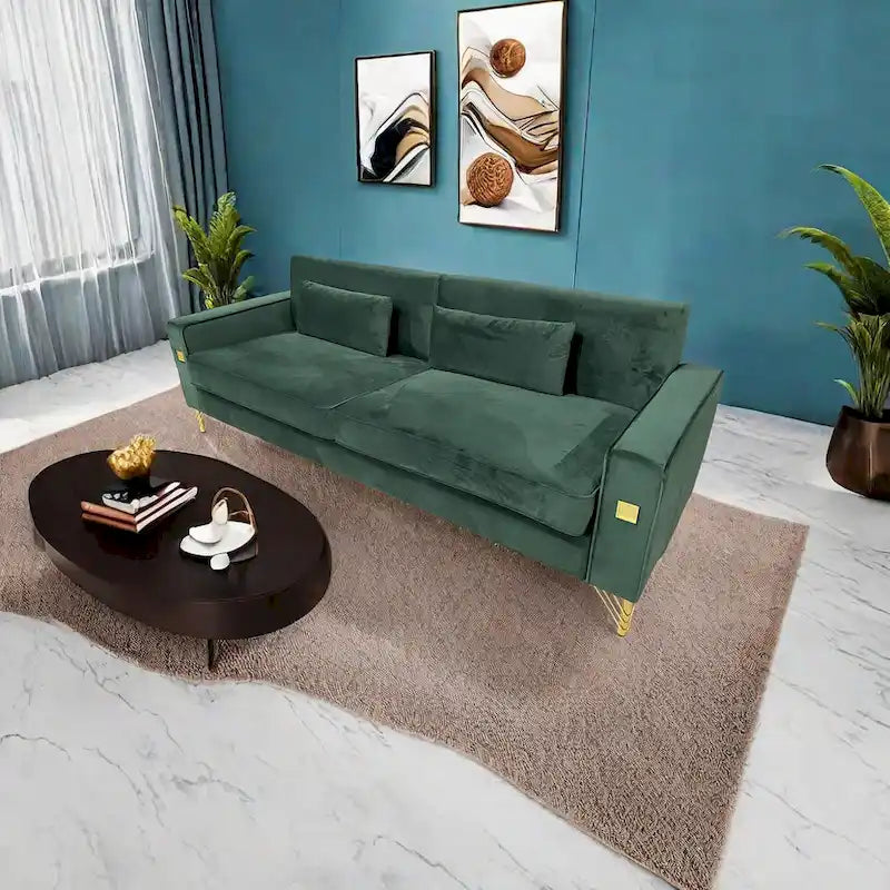 Canapé 3 places moderne en velours 85,63 avec détails dorés et coussins moelleux pour salon
