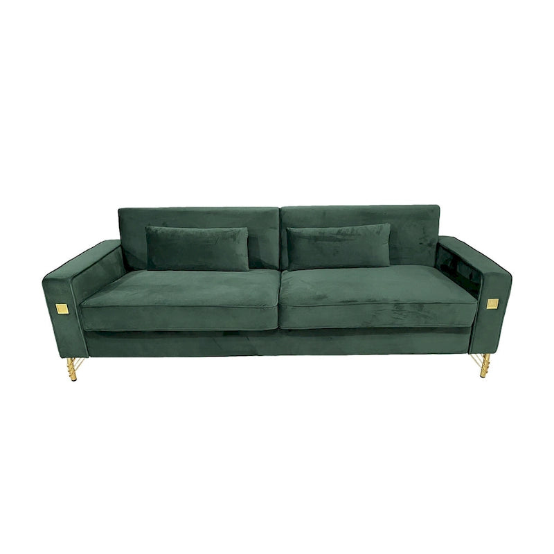 Canapé 3 places moderne en velours 85,63 avec détails dorés et coussins moelleux pour salon