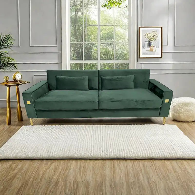 Canapé 3 places moderne en velours 85,63 avec détails dorés et coussins moelleux pour salon