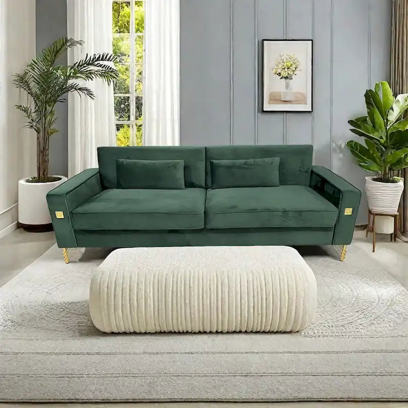 Canapé 3 places moderne en velours 85,63 avec détails dorés et coussins moelleux pour salon