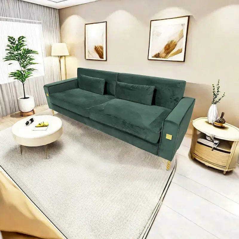Canapé 3 places moderne en velours 85,63 avec détails dorés et coussins moelleux pour salon