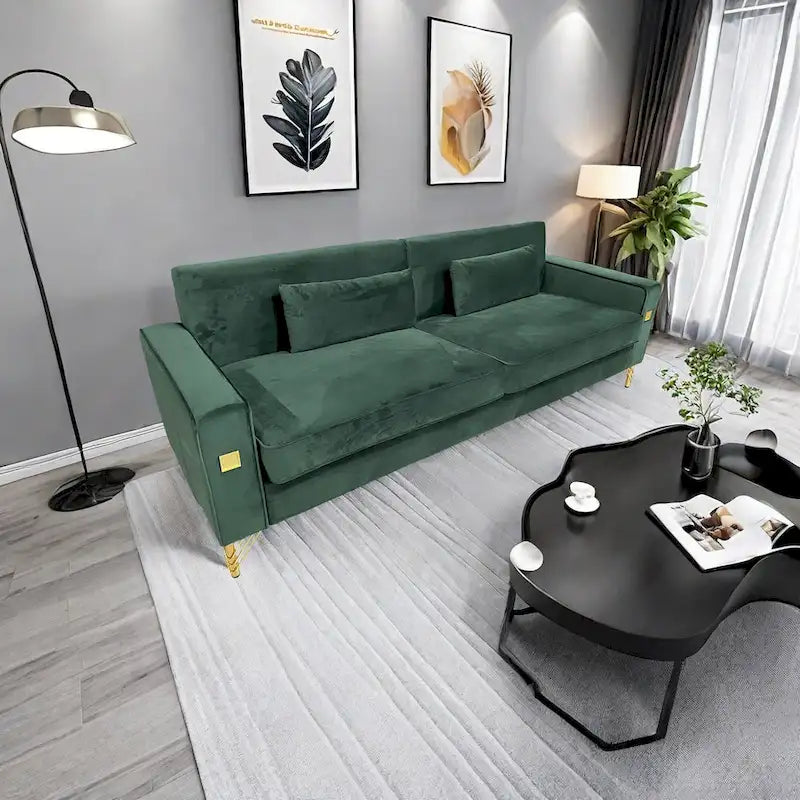 Canapé 3 places moderne en velours 85,63 avec détails dorés et coussins moelleux pour salon