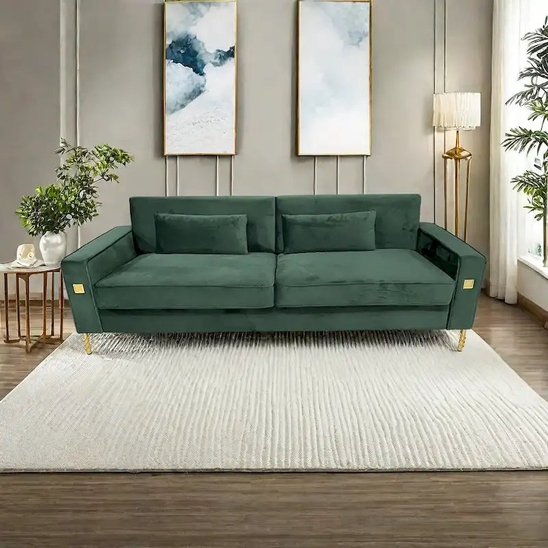 Canapé 3 places moderne en velours 85,63 avec détails dorés et coussins moelleux pour salon