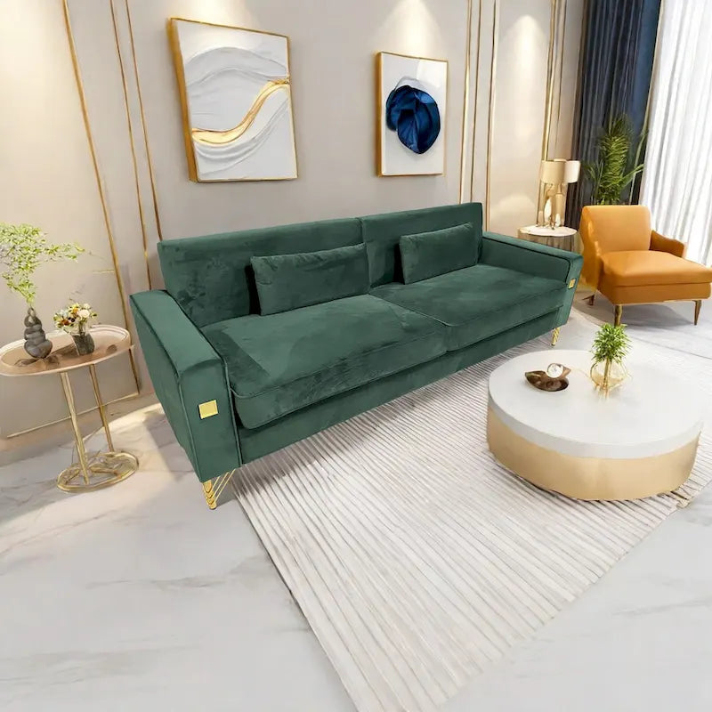 Canapé 3 places moderne en velours 85,63 avec détails dorés et coussins moelleux pour salon